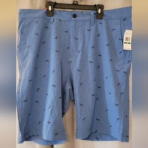 Blue Patterned Men's Flat Front Shorts